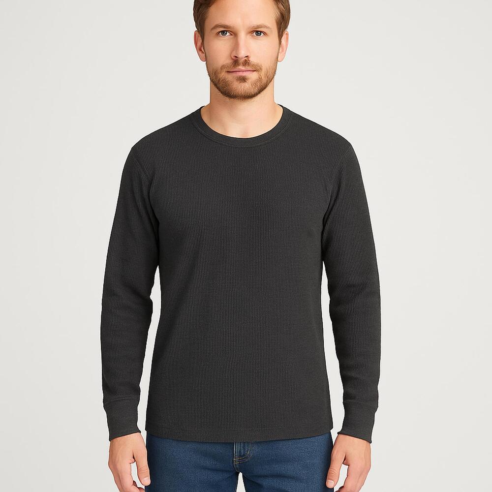 Avalanche Men’s Thermal Waffle Knit Long Sleeve Shirt Black Size Large